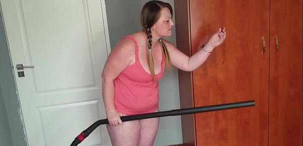  Big chubby whore vacuuming her fat pussy